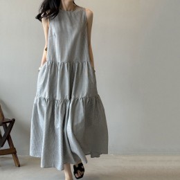 小清新條紋棉麻洋裝