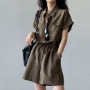 極簡涼感亞麻連身褲