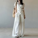 唯美天絲亞麻寬褲套裝
