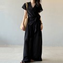唯美天絲亞麻寬褲套裝