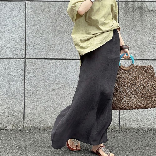 簡約側開叉直筒長裙