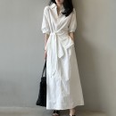 法式棉麻綁帶長裙套裝