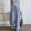 百搭鬆緊細條紋寬褲