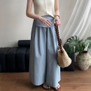 日系鬆緊繫腰帶寬褲