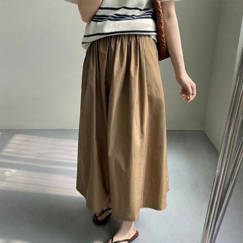 日系百搭壓褶傘狀長裙