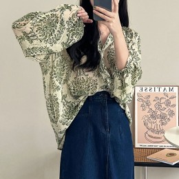 渡假蓬袖雪紡上衣