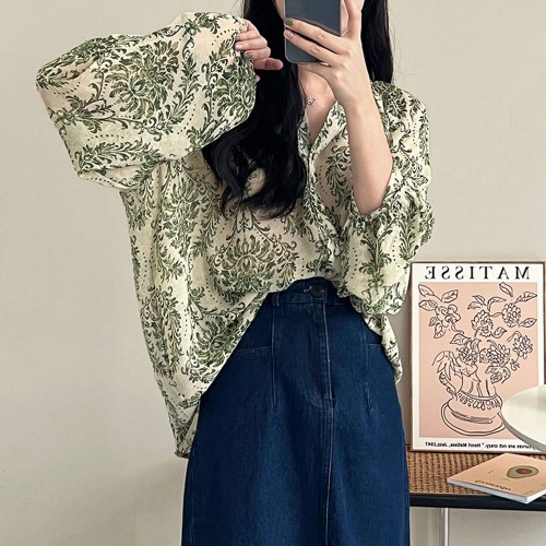 渡假蓬袖雪紡上衣