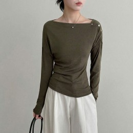 微露肩鈕釦棉上衣 微露肩鈕釦棉上衣