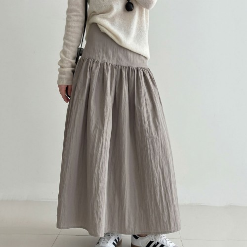 簡約高腰壓褶A字長裙