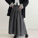 簡約高腰壓褶A字長裙