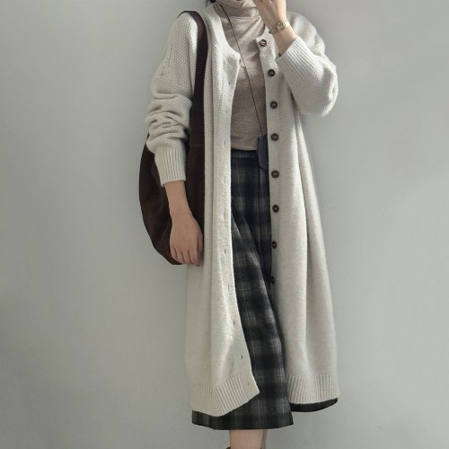 簡約長版排扣針織外套