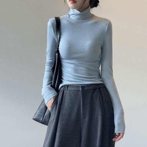 天絲羊毛高領上衣