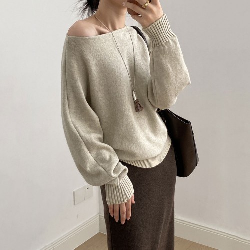 感性一字領針織上衣