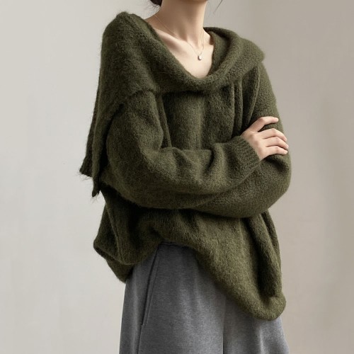 溫暖寬鬆針織上衣+披肩