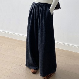 垂墜感壓褶鬆緊寬褲 垂墜感壓褶鬆緊寬褲