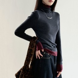 拼色高領針織上衣 拼色高領針織上衣