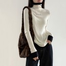 拼色高領針織上衣