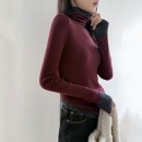 拼色高領針織上衣