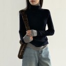 拼色高領針織上衣